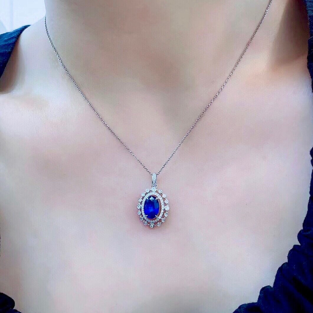 14k Gold 2.11 Ctw Natural Sapphire & Diamond Pendant( Without Chain ) - 5