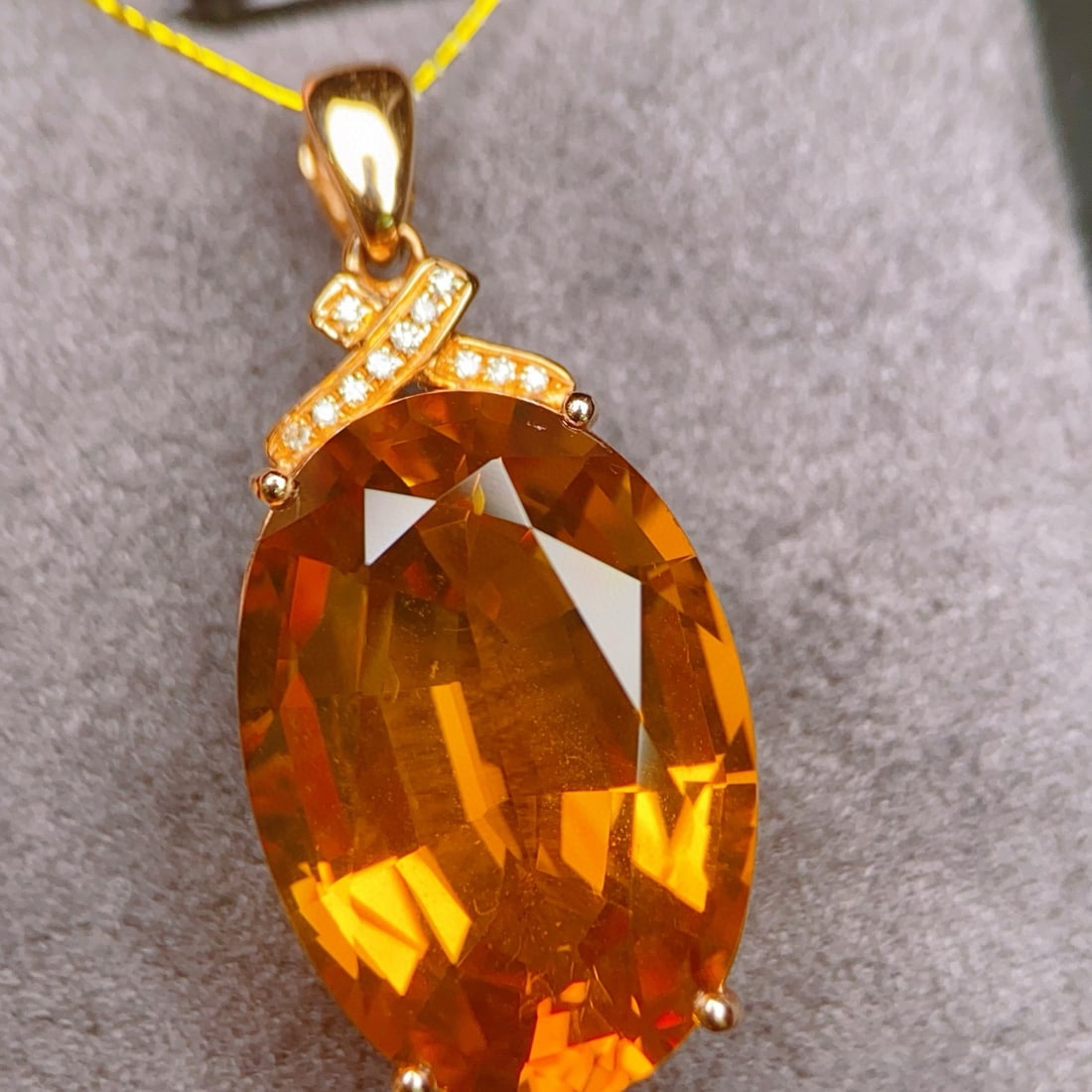 14k Gold 3.87 Ctw Natural Citrine & Diamond Pendant( Without Chain ) - 2