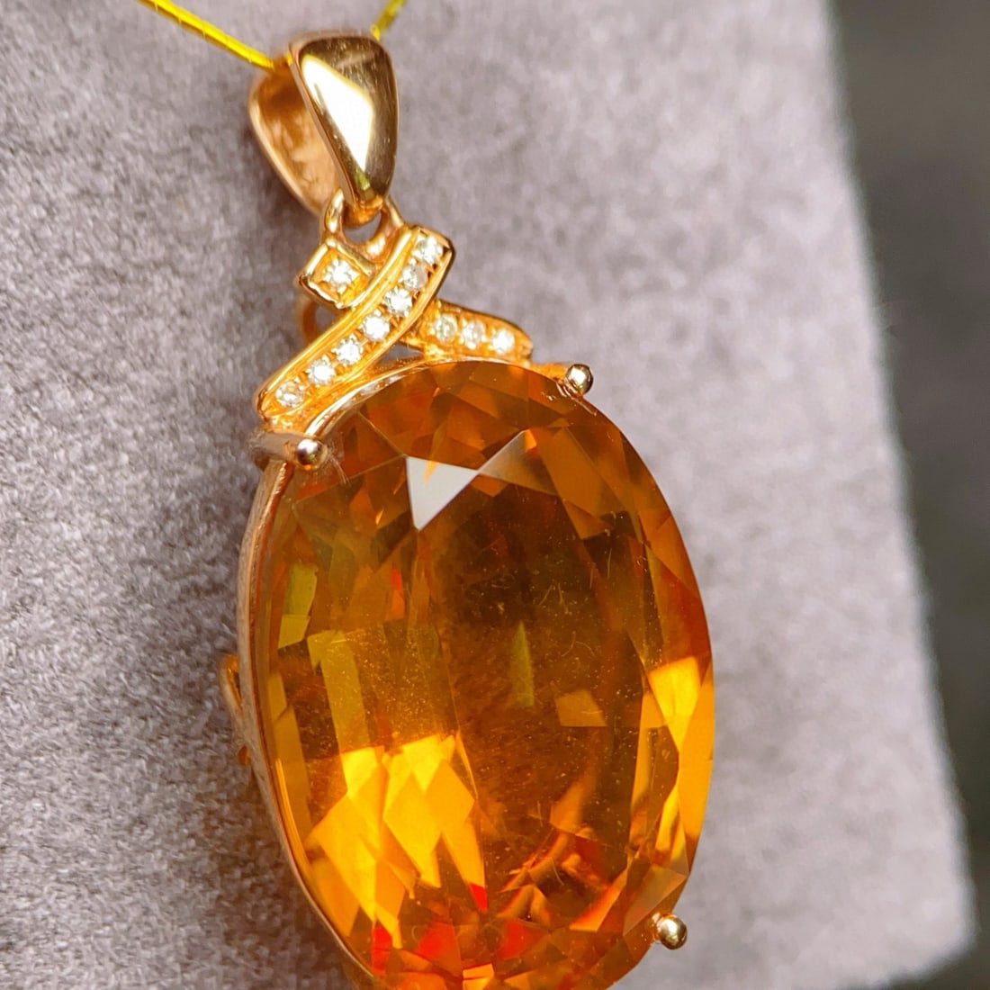 14k Gold 3.87 Ctw Natural Citrine & Diamond Pendant( Without Chain ) - 3