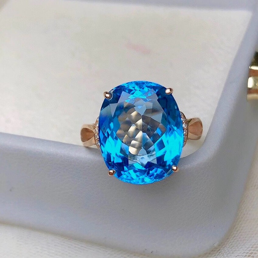 14k Gold 12.60 Ct Natural Topaz & Diamond Ring - 4