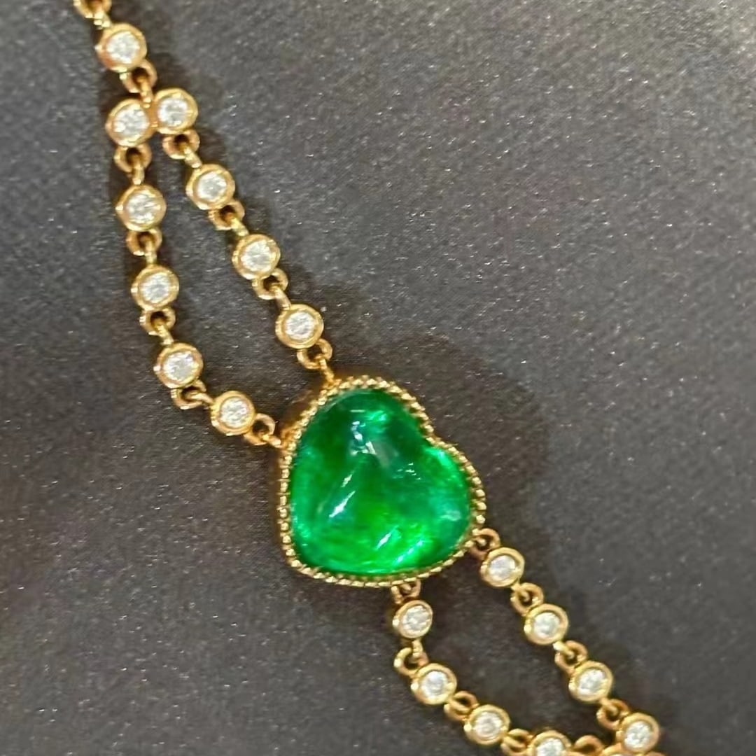 14k Gold 2.13 Ct Vivid Green Natural Emerald & Diamond Bracelet - 3