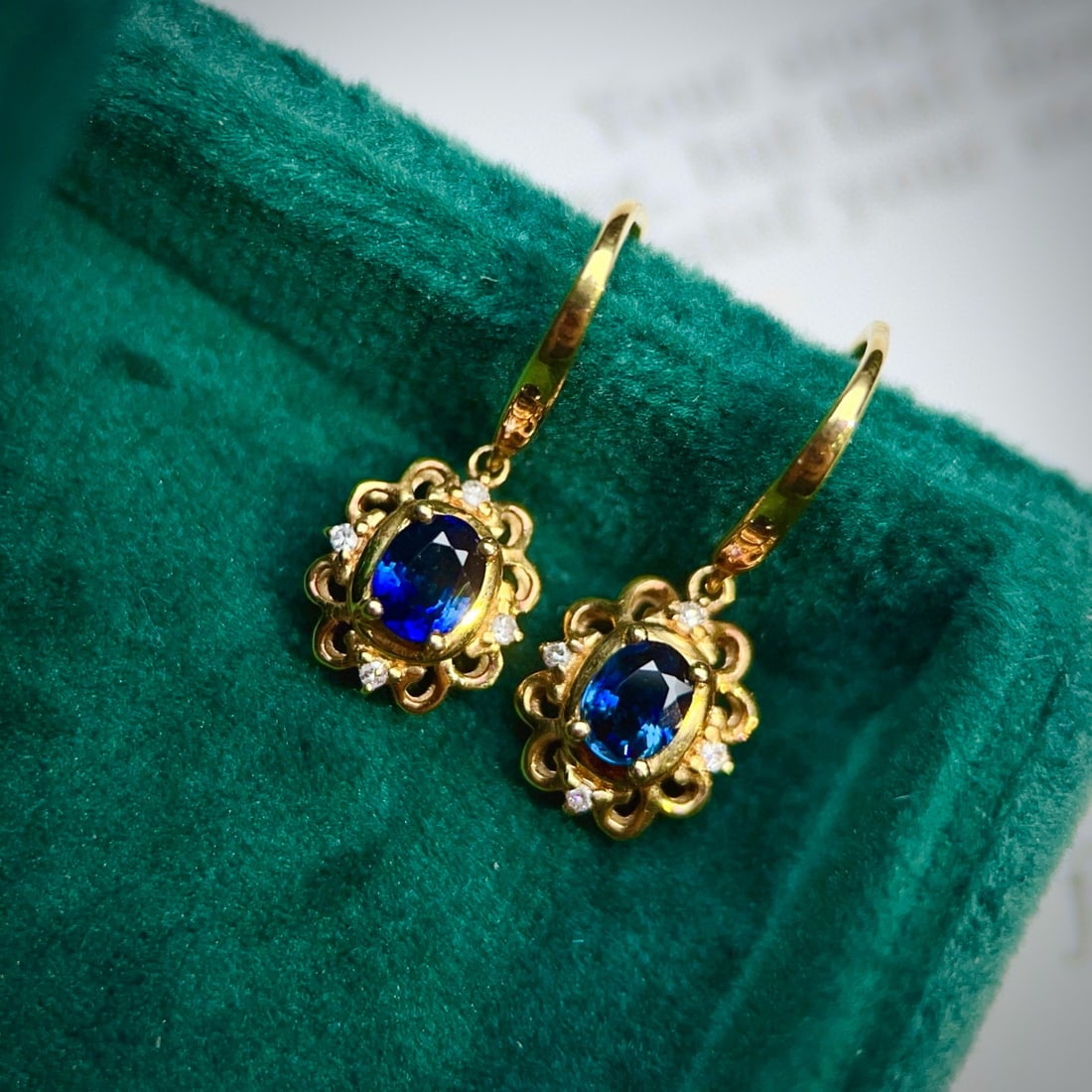 14k Gold 0.7 Ct Natural Sapphire & Diamond Earrings - 4