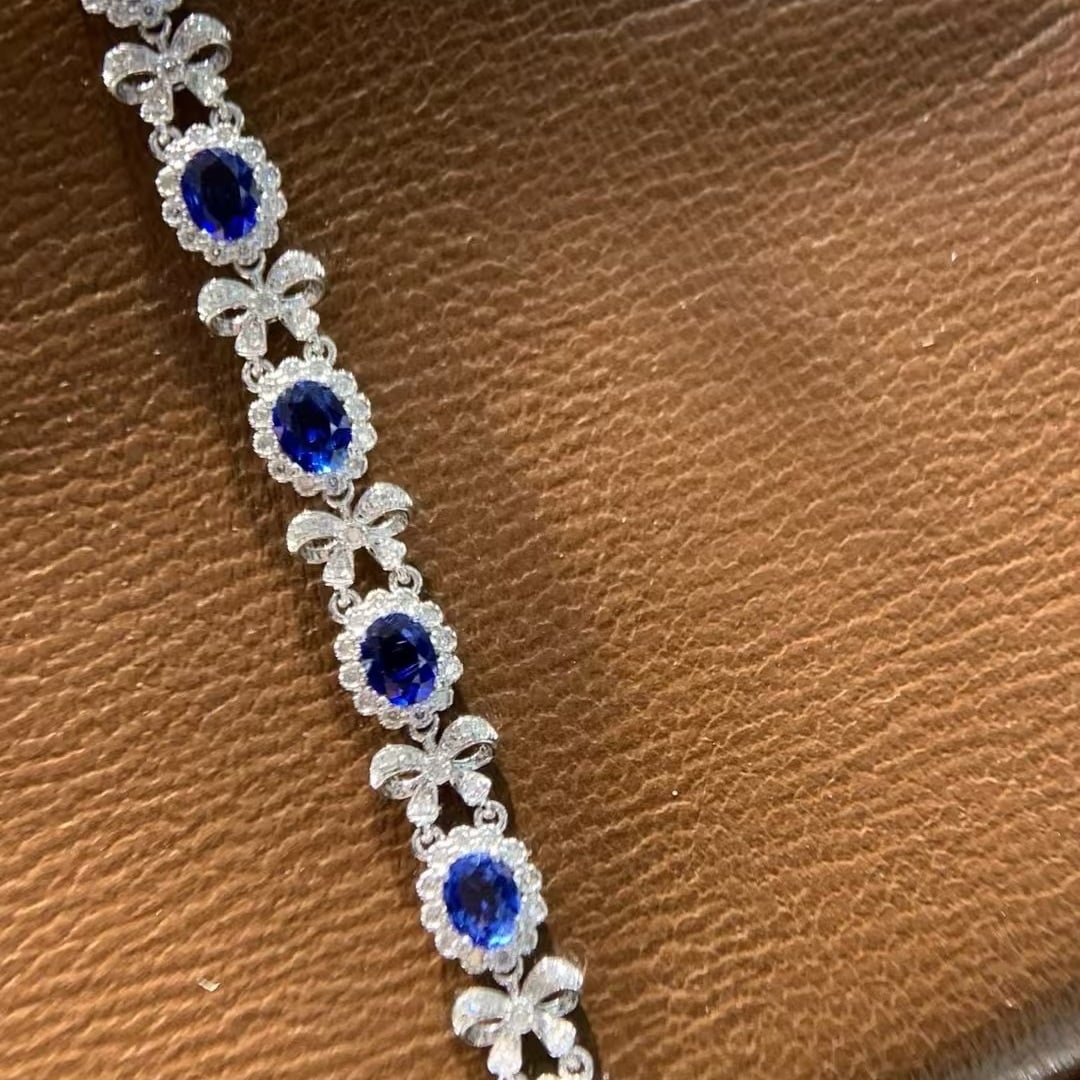 14k Gold 4.3 Ct Natural Sapphire & Diamond Bracelet - 2
