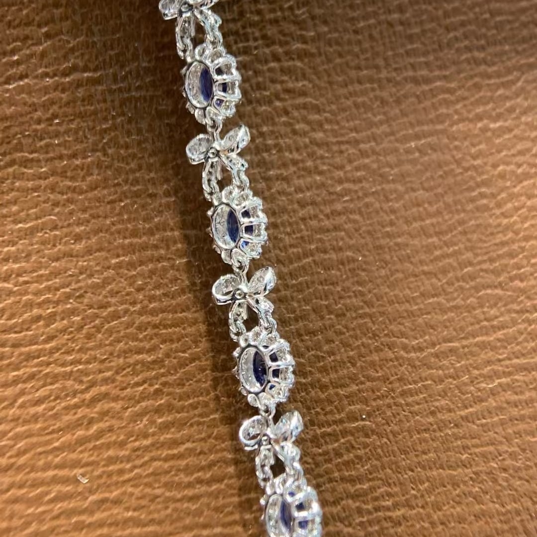 14k Gold 4.3 Ct Natural Sapphire & Diamond Bracelet - 4