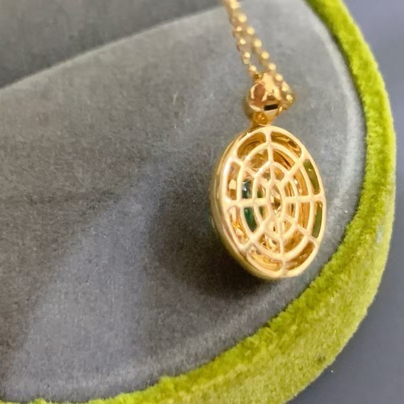 14k Gold 0.38 Ctw Natural Emerald & Diamond Pendant( Without Chain ) - 2