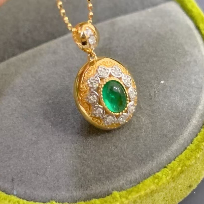 14k Gold 0.38 Ctw Natural Emerald & Diamond Pendant( Without Chain ) - 4