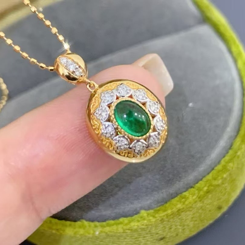 14k Gold 0.38 Ctw Natural Emerald & Diamond Pendant( Without Chain ) - 5