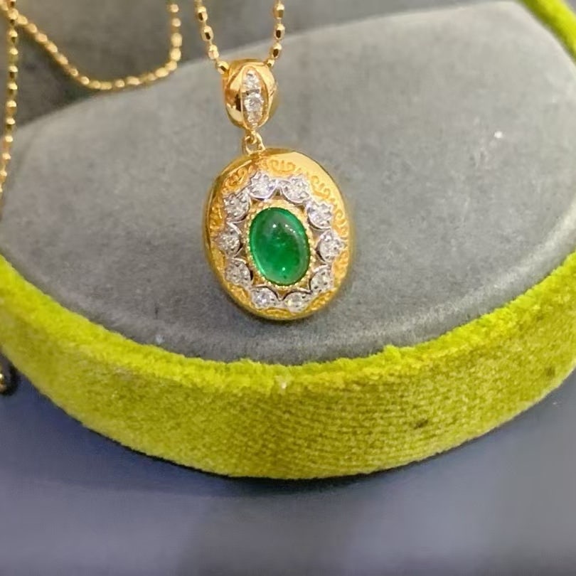 14k Gold 0.38 Ctw Natural Emerald & Diamond Pendant( Without Chain ) - 6