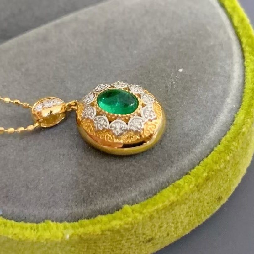 14k Gold 0.38 Ctw Natural Emerald & Diamond Pendant( Without Chain ) - 7