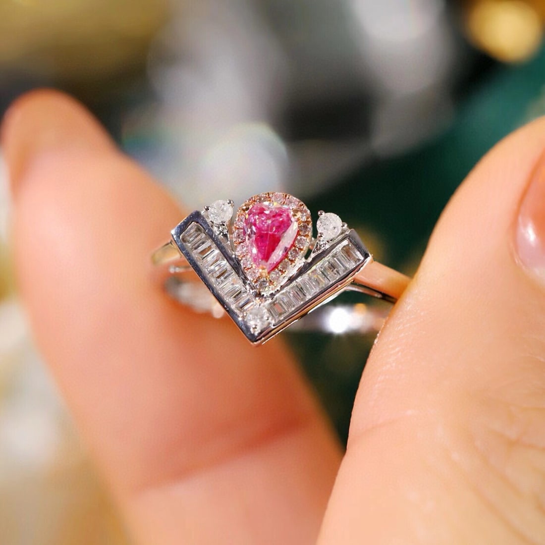 14k Gold 0.55 Ctw Natural Pink Diamond & Diamond Ring - 5