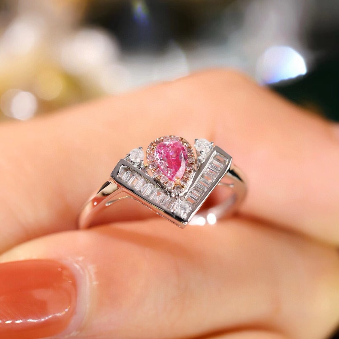 14k Gold 0.55 Ctw Natural Pink Diamond & Diamond Ring - 7