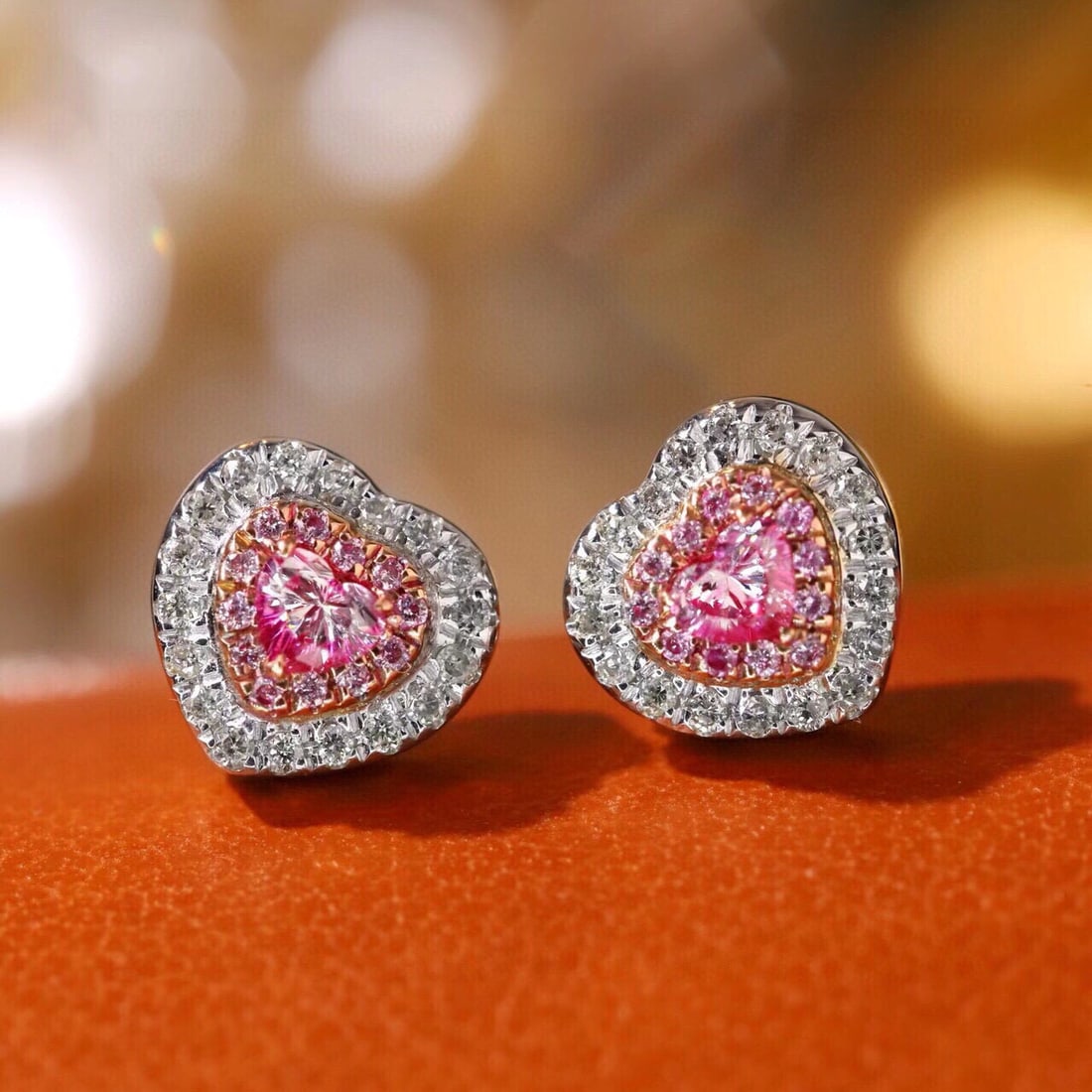 14k Gold 0.50 Ctw Natural Pink Diamond & Diamond Earrings - 2