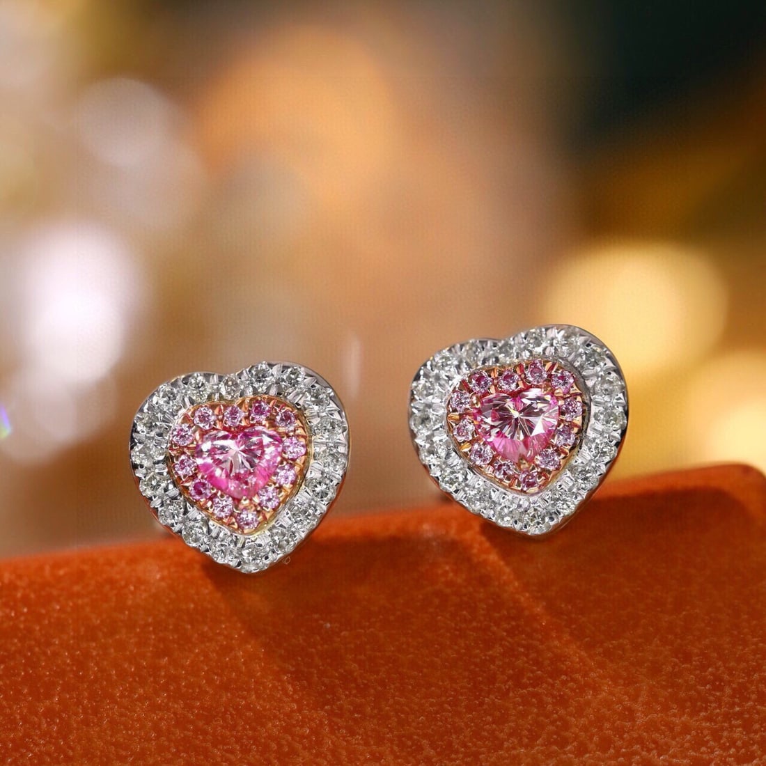 14k Gold 0.50 Ctw Natural Pink Diamond & Diamond Earrings - 3