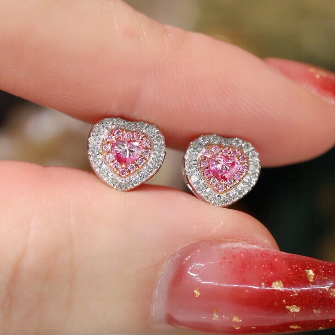 14k Gold 0.50 Ctw Natural Pink Diamond & Diamond Earrings - 4