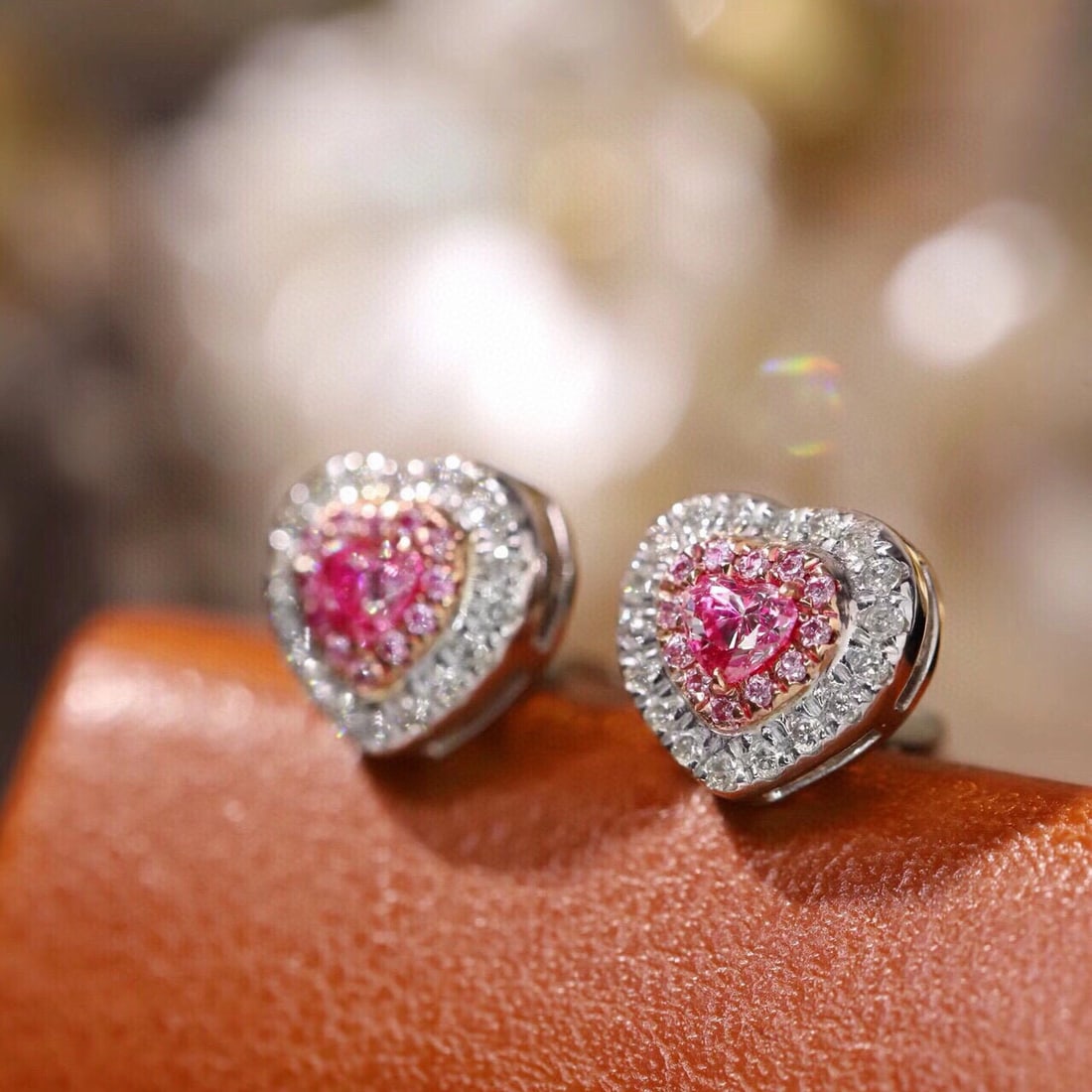 14k Gold 0.50 Ctw Natural Pink Diamond & Diamond Earrings - 7