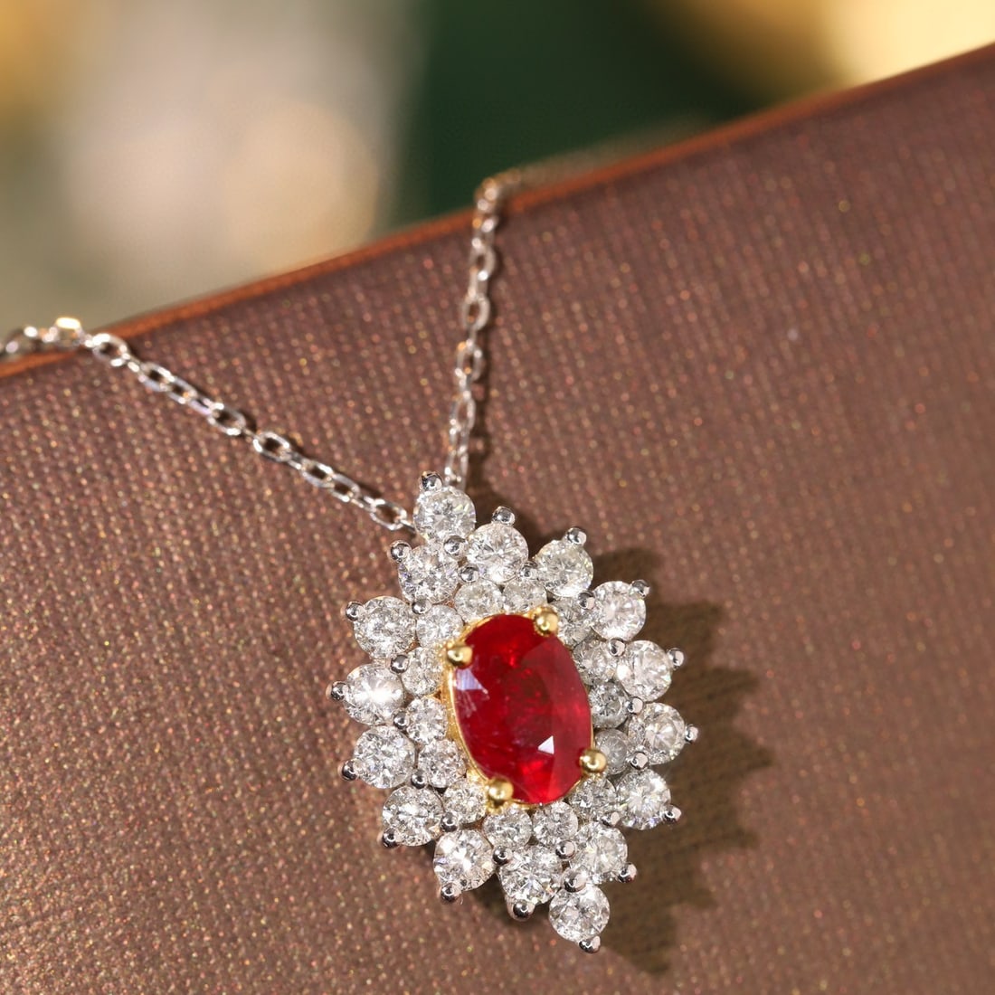 14k Gold 0.85 Ctw Natural Ruby & Diamond Necklace - 2