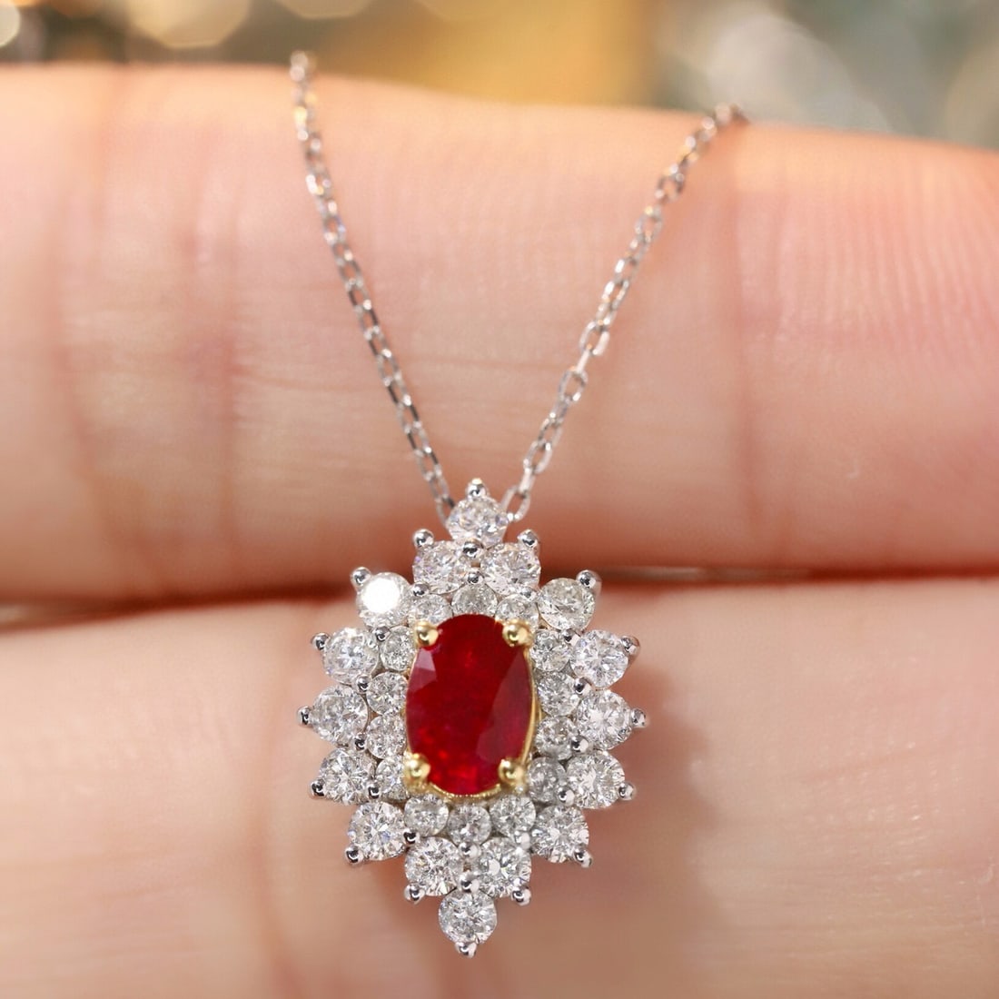 14k Gold 0.85 Ctw Natural Ruby & Diamond Necklace - 4