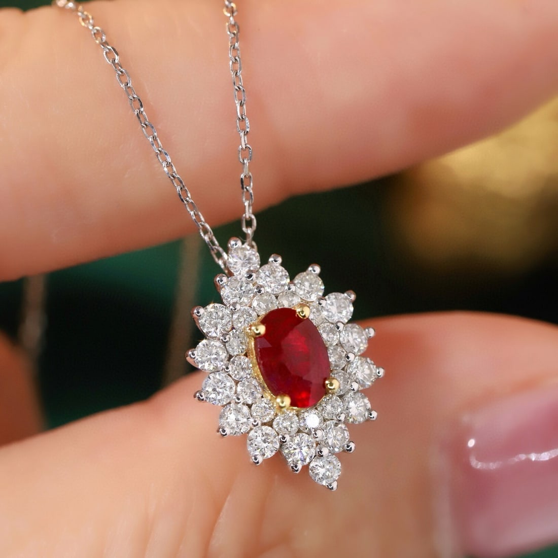 14k Gold 0.85 Ctw Natural Ruby & Diamond Necklace - 5