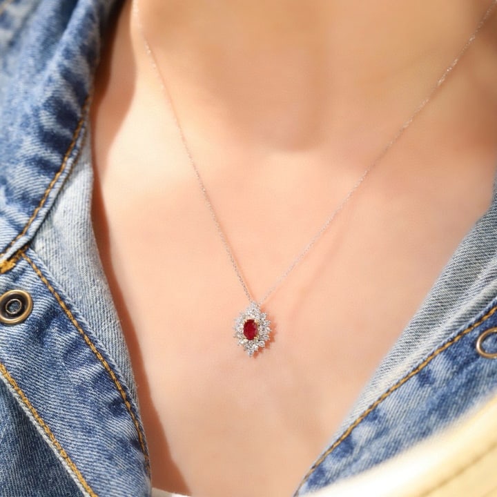 14k Gold 0.85 Ctw Natural Ruby & Diamond Necklace - 7