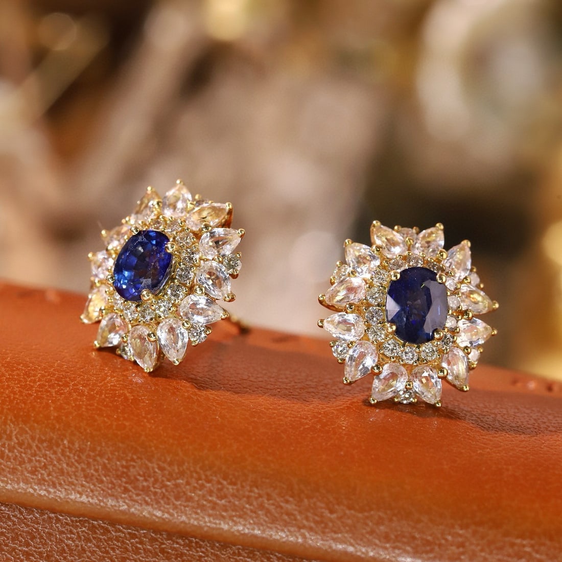 14k Gold 3.16 Ctw Natural Sapphire & Sapphire Earrings - 2