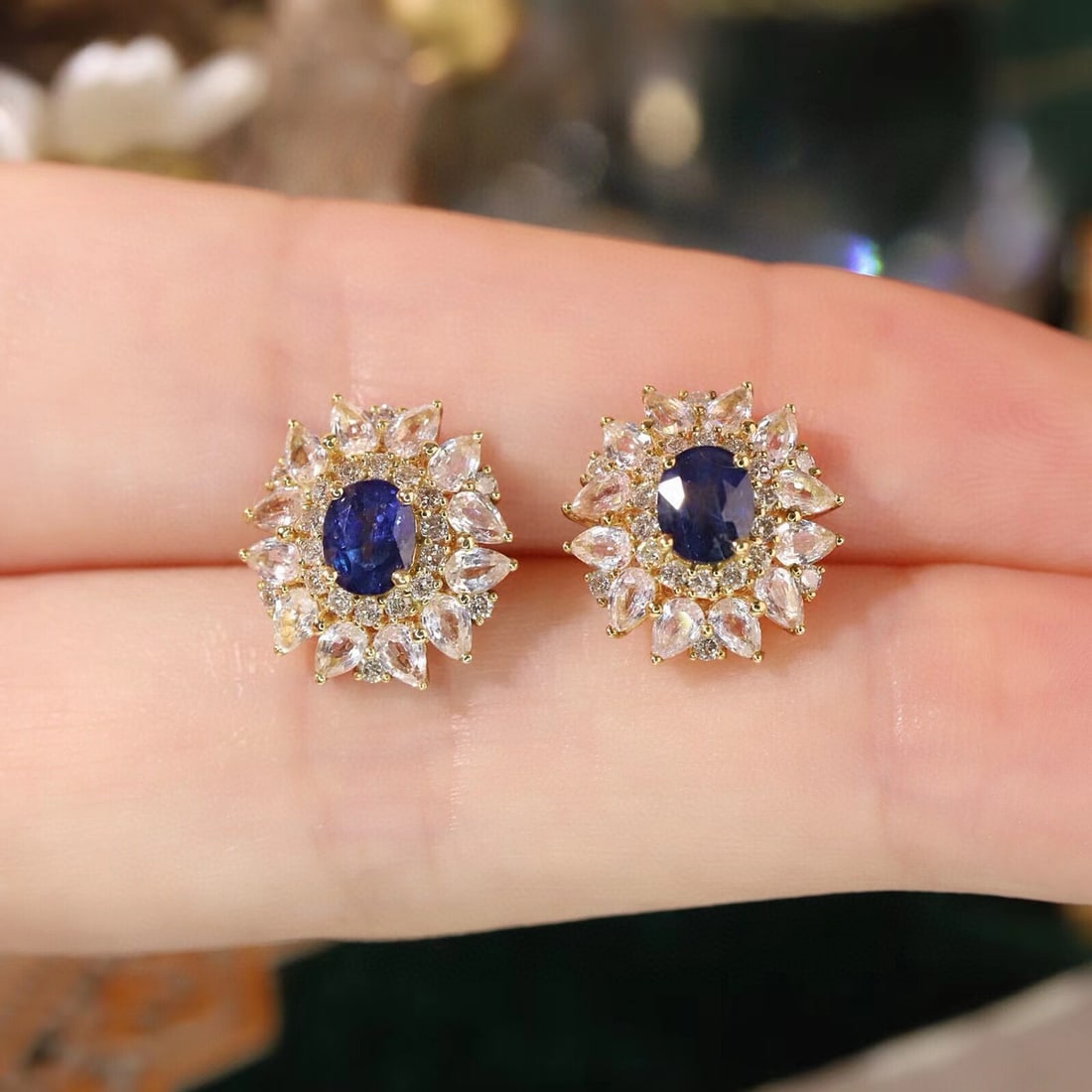 14k Gold 3.16 Ctw Natural Sapphire & Sapphire Earrings - 3