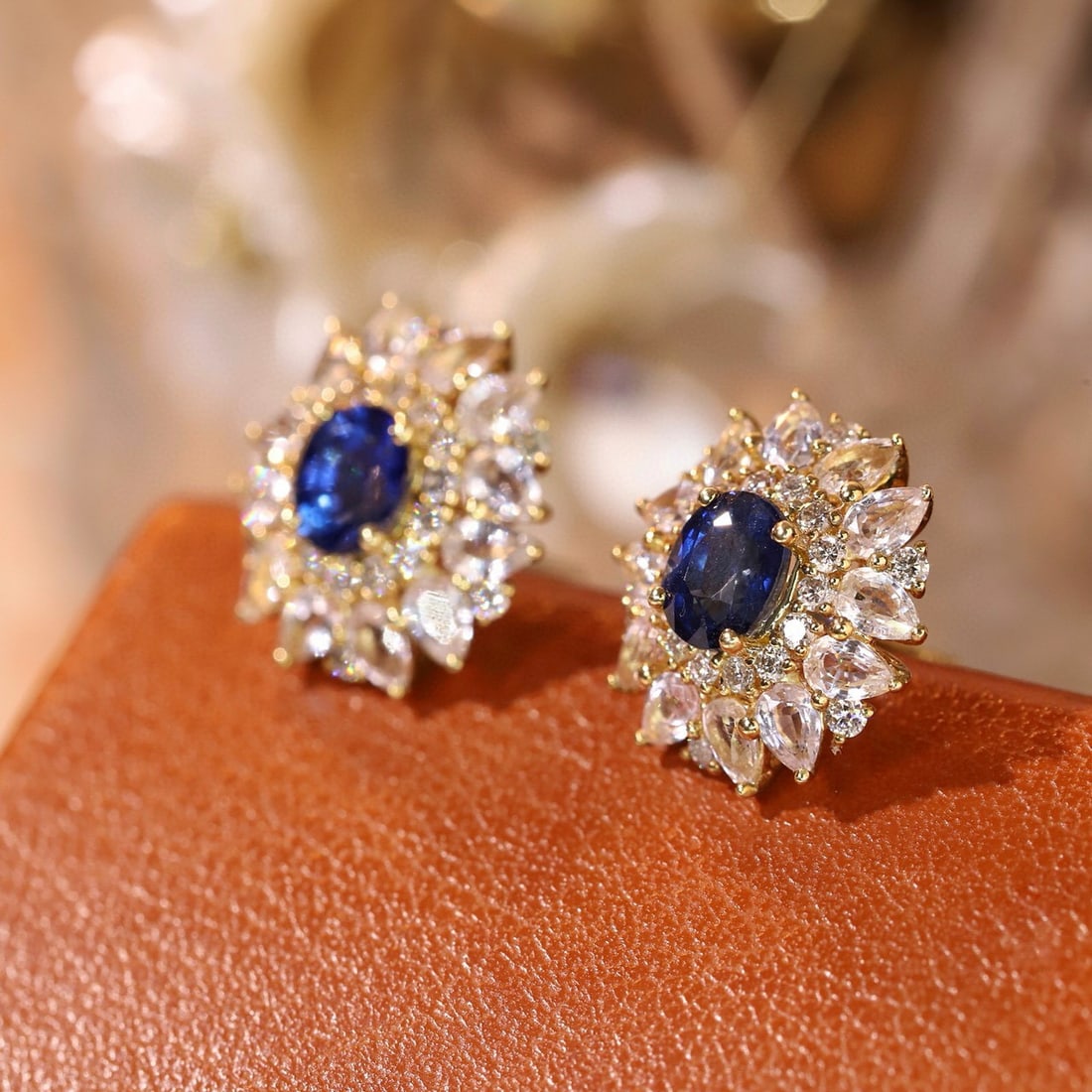 14k Gold 3.16 Ctw Natural Sapphire & Sapphire Earrings - 4