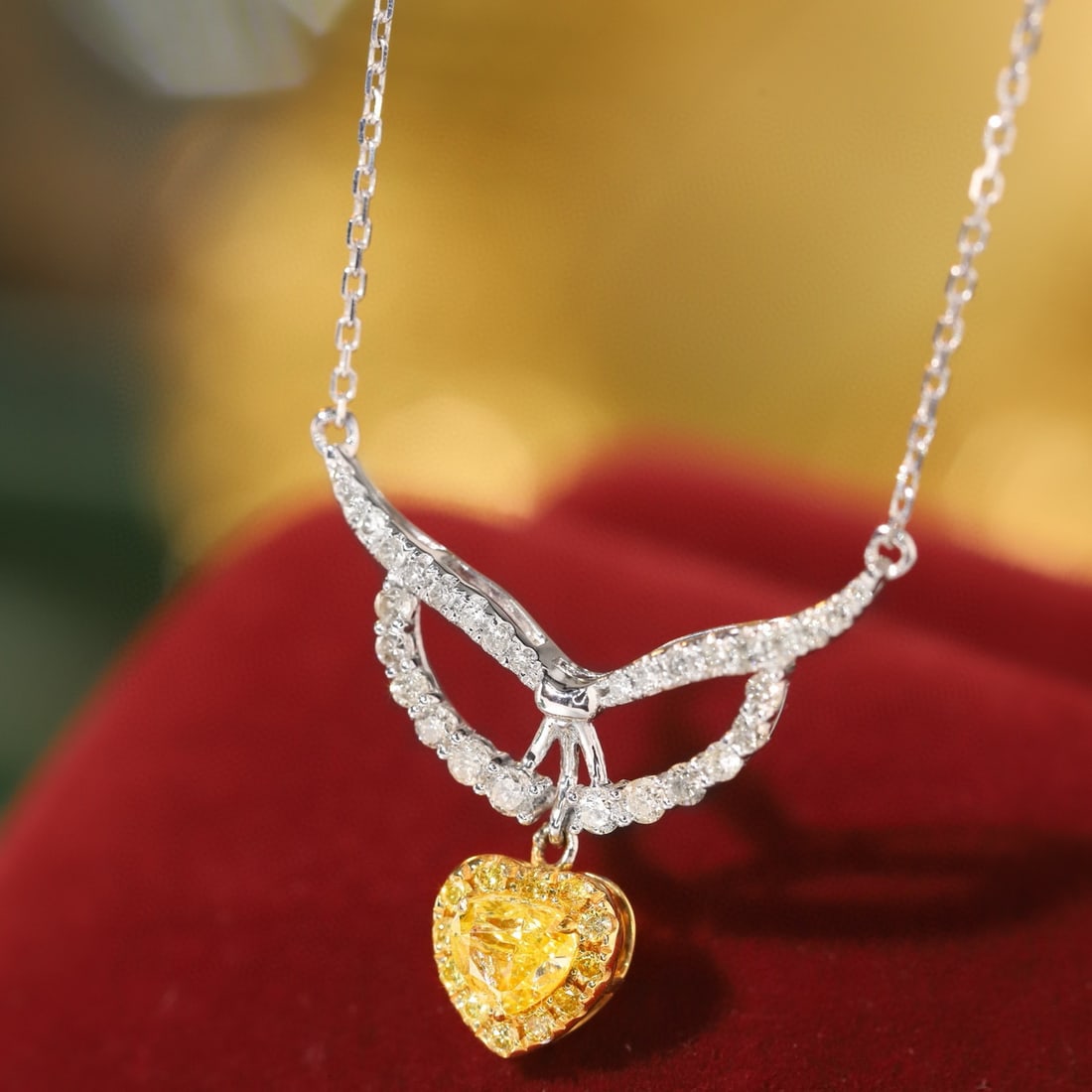 14k Gold 0.62 Ctw Natural Yellow Diamond & Diamond Necklace (1 of 7)