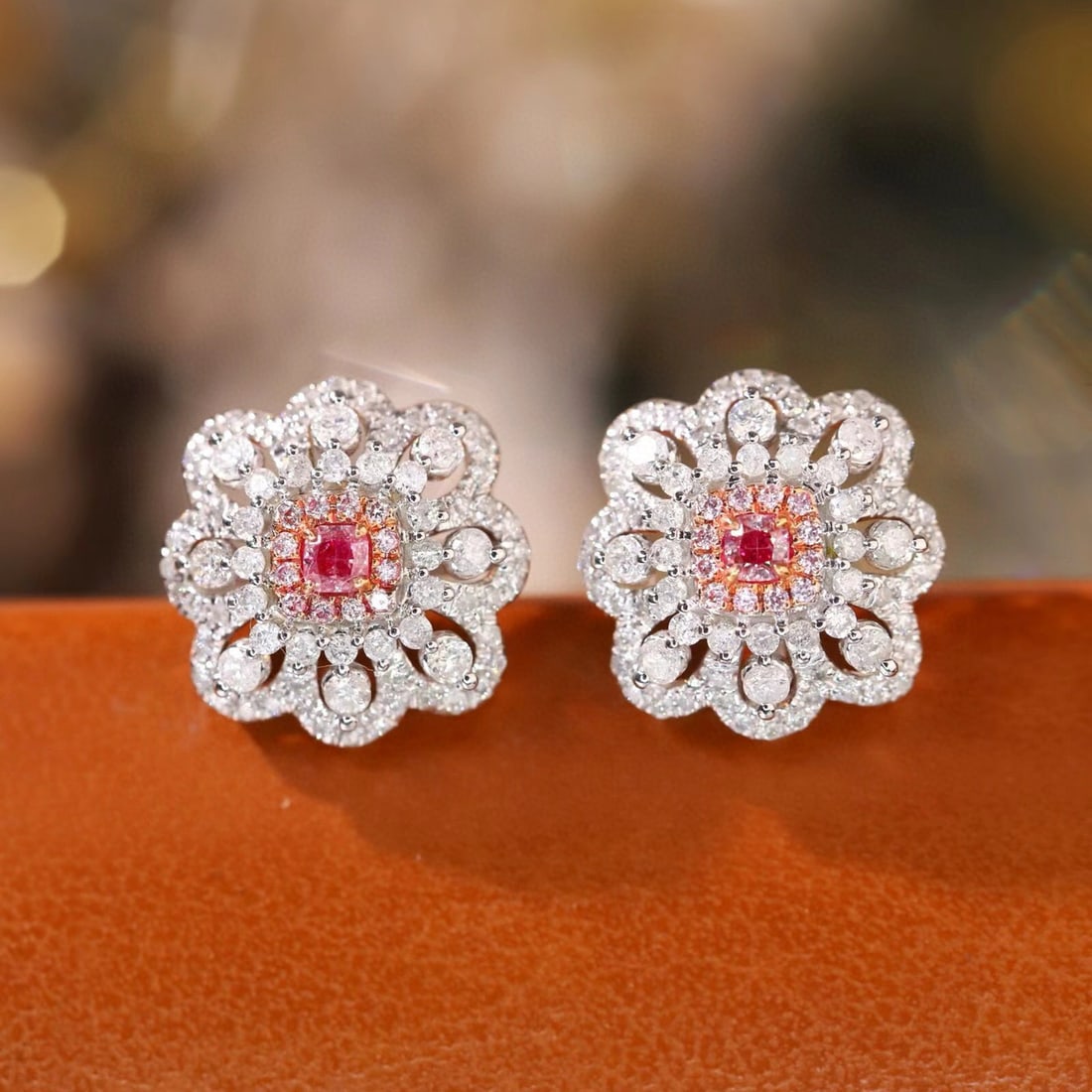 14k Gold 1.00 Ctw Natural Pink Diamond & Diamond Earrings: Ref:230953164 // gold content:14k gold // main gemstone:pink diamond // shape:cushion // carat weight:0. 16ct // color:pink // treatment:natural // // adjacent gemstone 2 : diamond // shape:round // c