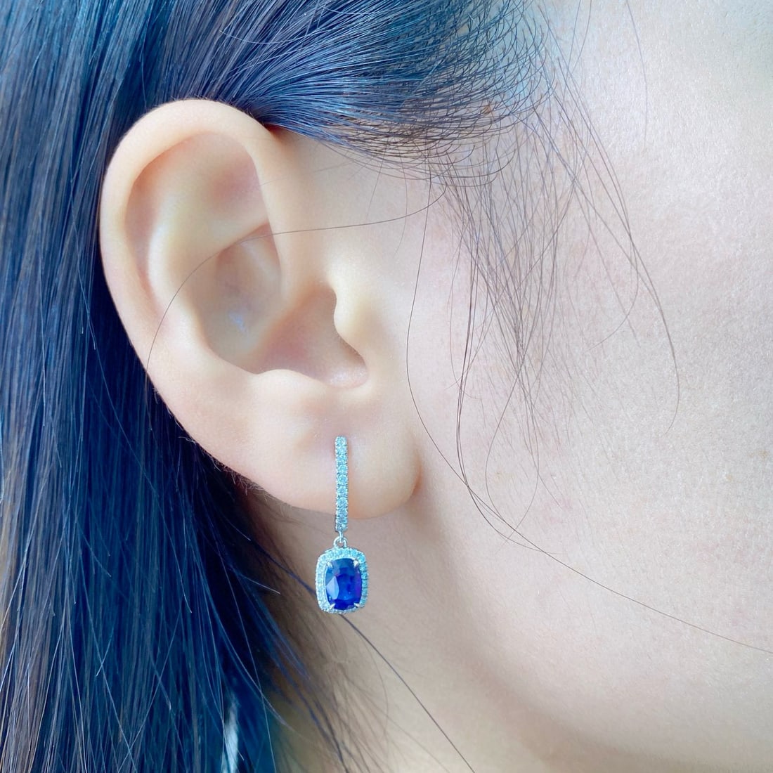 14k Gold 2.43 Ctw Natural Sapphire & Diamond Earrings - 3