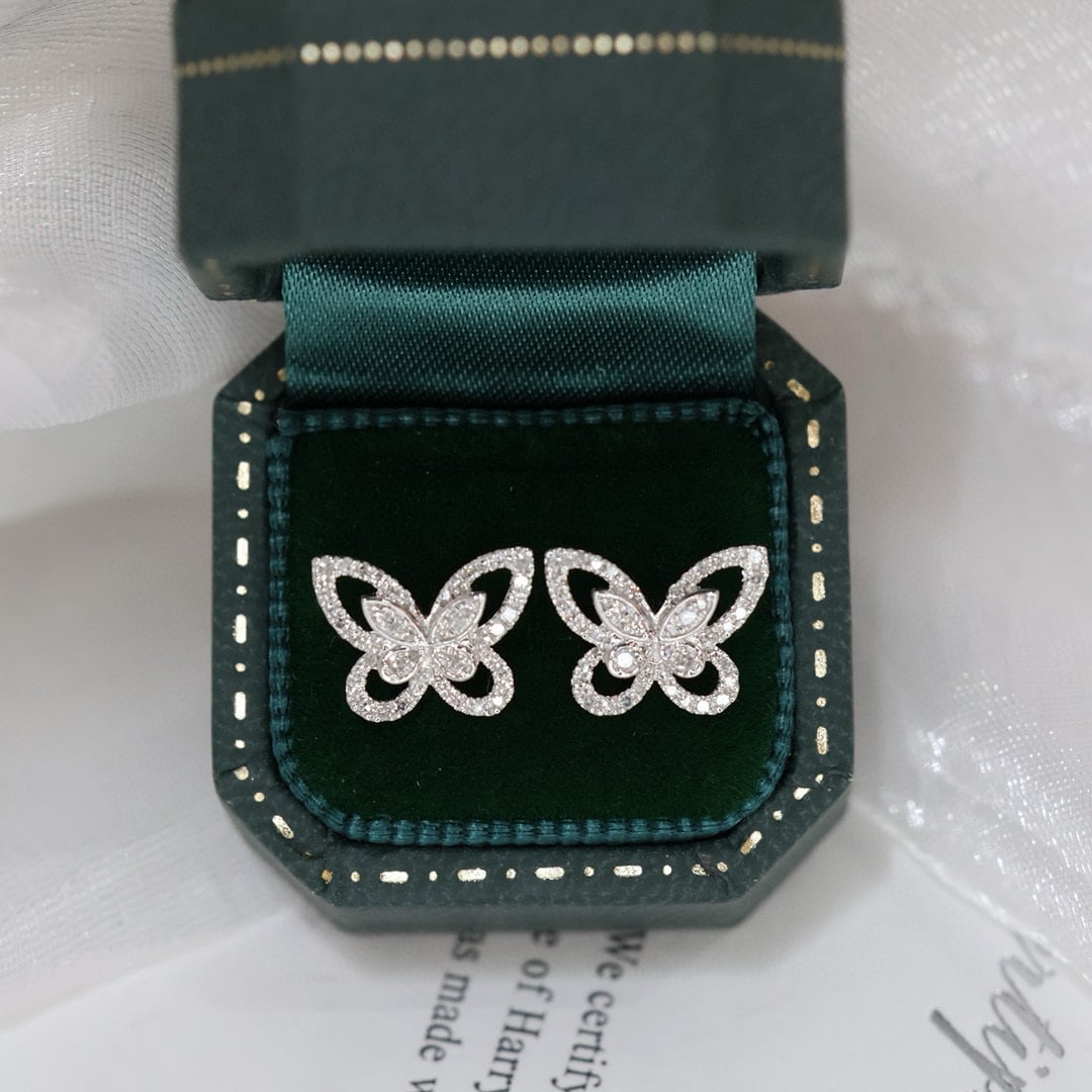 14k Gold 0.28 Ct Natural H Diamond & Butterfly Earrings: Ref:230953169 // gold content:14k gold // main gemstone:diamond // shape:round // carat weight:0. 28ct // clarity grade:vs-si // color:h // treatment:natural // cut grade:g // Condition: NewLow