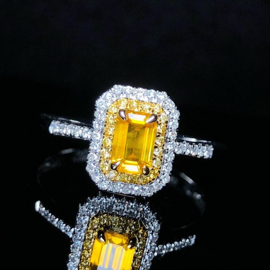 14k Gold 0.63 Ctw Natural Sapphire & Diamond Ring: Ref:230953171 // gold content:14k gold // ring size:7. 25us // // main gemstone:sapphire // shape:octagonal // carat weight:0. 45ct // color:yellow // treatment:natural // // adjacent gemstone 2 : dia