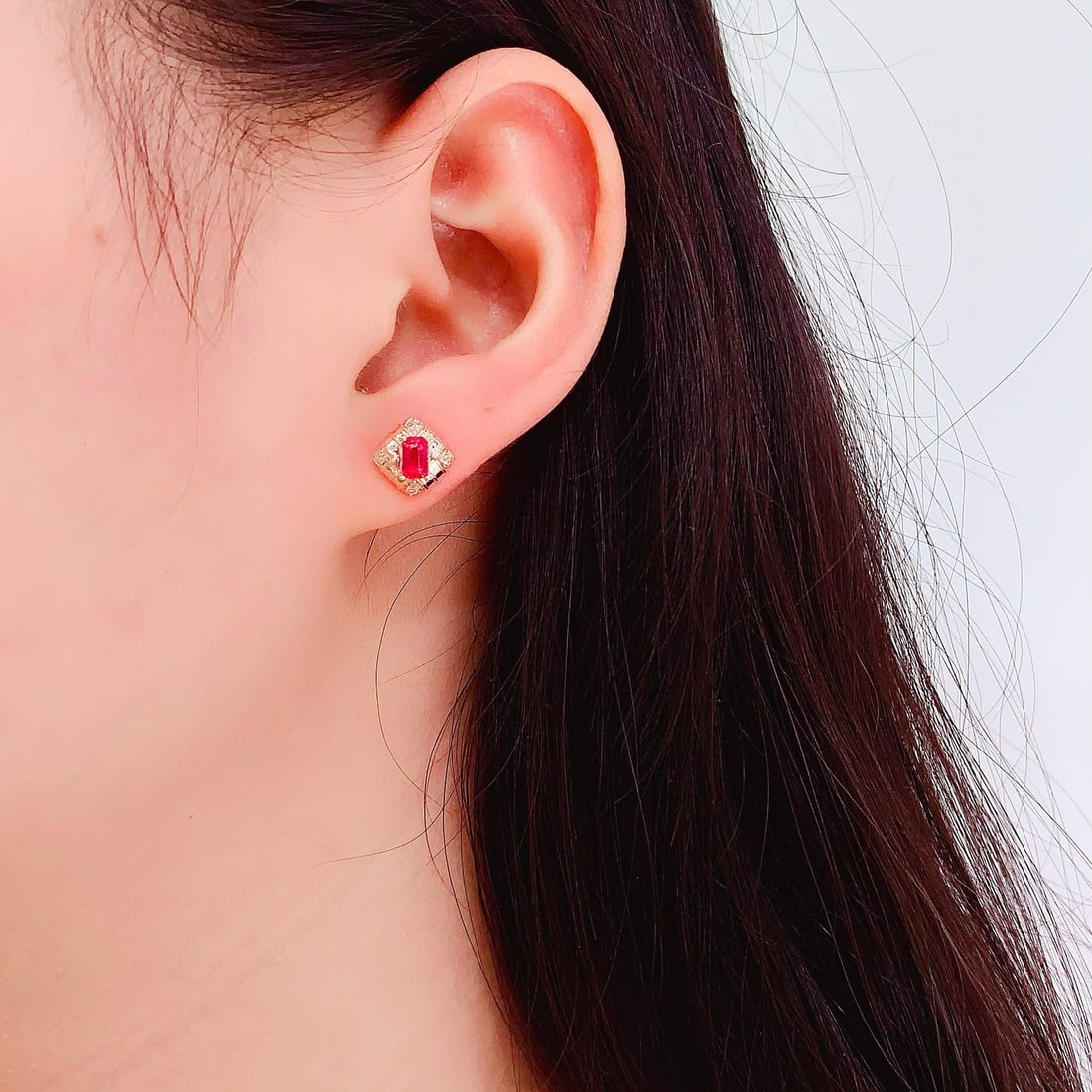 14k Gold 0.8 Ct Natural Ruby & Diamond Earrings - 5