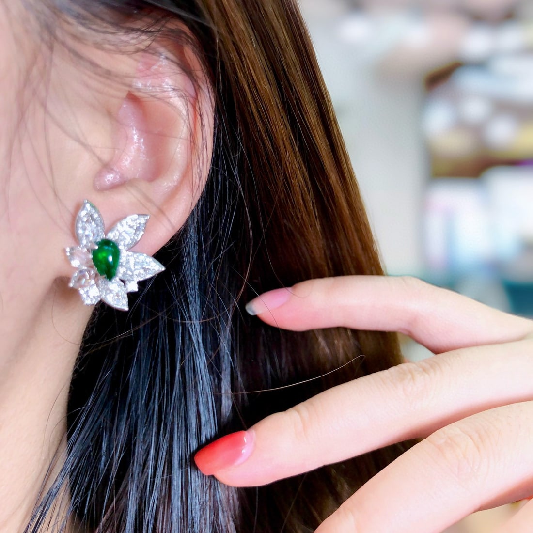 14k Gold 3.44 Ctw Vivid Green Natural Emerald & Diamond Earrings - 6