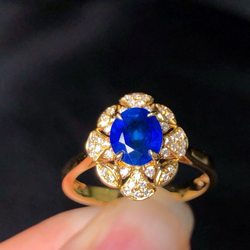 14k Gold 1.44 Ctw Natural Sapphire & Diamond Ring: Ref:230953177 // gold content:14k gold // ring size:7. 25us // // main gemstone:sapphire // shape:oval // carat weight:1. 27ct // color:royal blue // treatment:natural // // adjacent gemstone 2 : diam