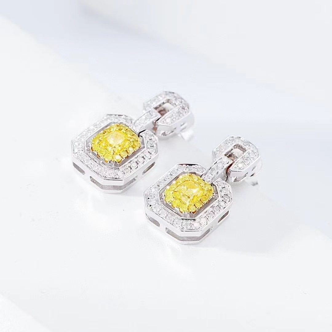14k Gold 0.47 Ctw Natural Yellow Diamond & Diamond Earrings - 2