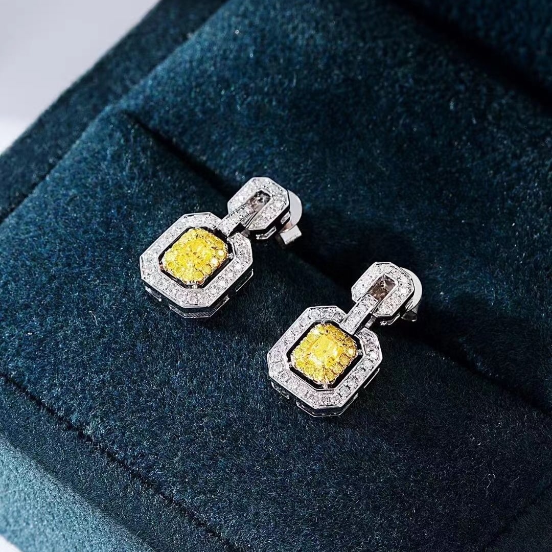 14k Gold 0.47 Ctw Natural Yellow Diamond & Diamond Earrings - 3