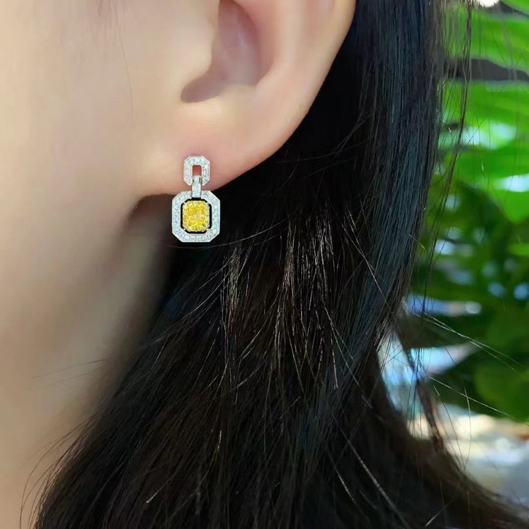 14k Gold 0.47 Ctw Natural Yellow Diamond & Diamond Earrings - 4