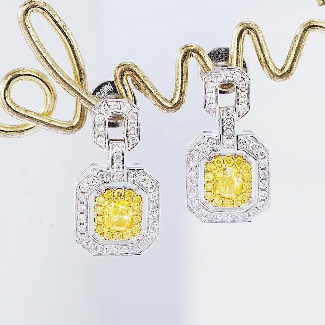 14k Gold 0.47 Ctw Natural Yellow Diamond & Diamond Earrings - 5