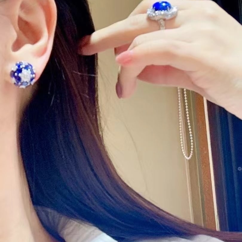 14k Gold 5.3 Ct Natural Sapphire & Diamond Earrings - 3