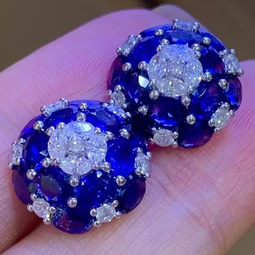 14k Gold 5.3 Ct Natural Sapphire & Diamond Earrings - 4