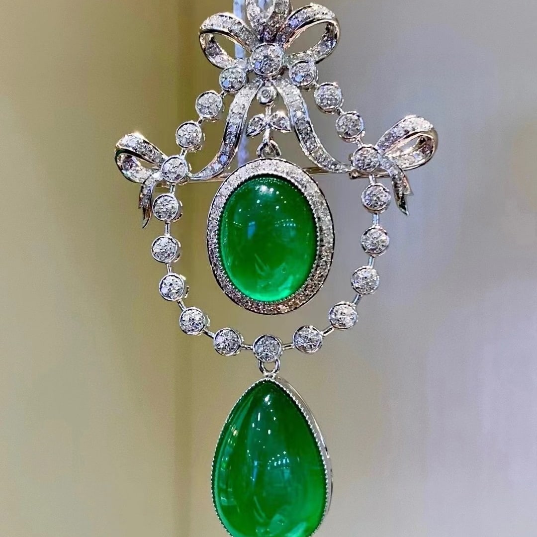 14k Gold 10.5 Ct Natural Emerald & Diamond Brooch/pendant( Without Chain ) - 2