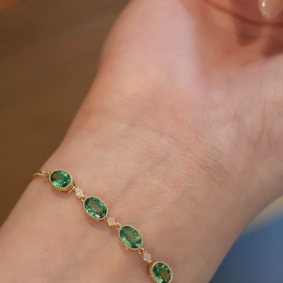 14k Gold 1.5 Ct Natural Tsavorite & Diamond Bracelet - 5