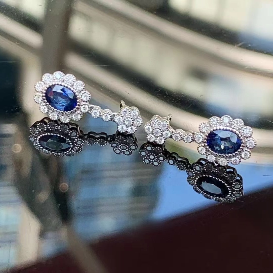 14k Gold 2.51 Ctw Natural Sapphire & Diamond Earrings - 4