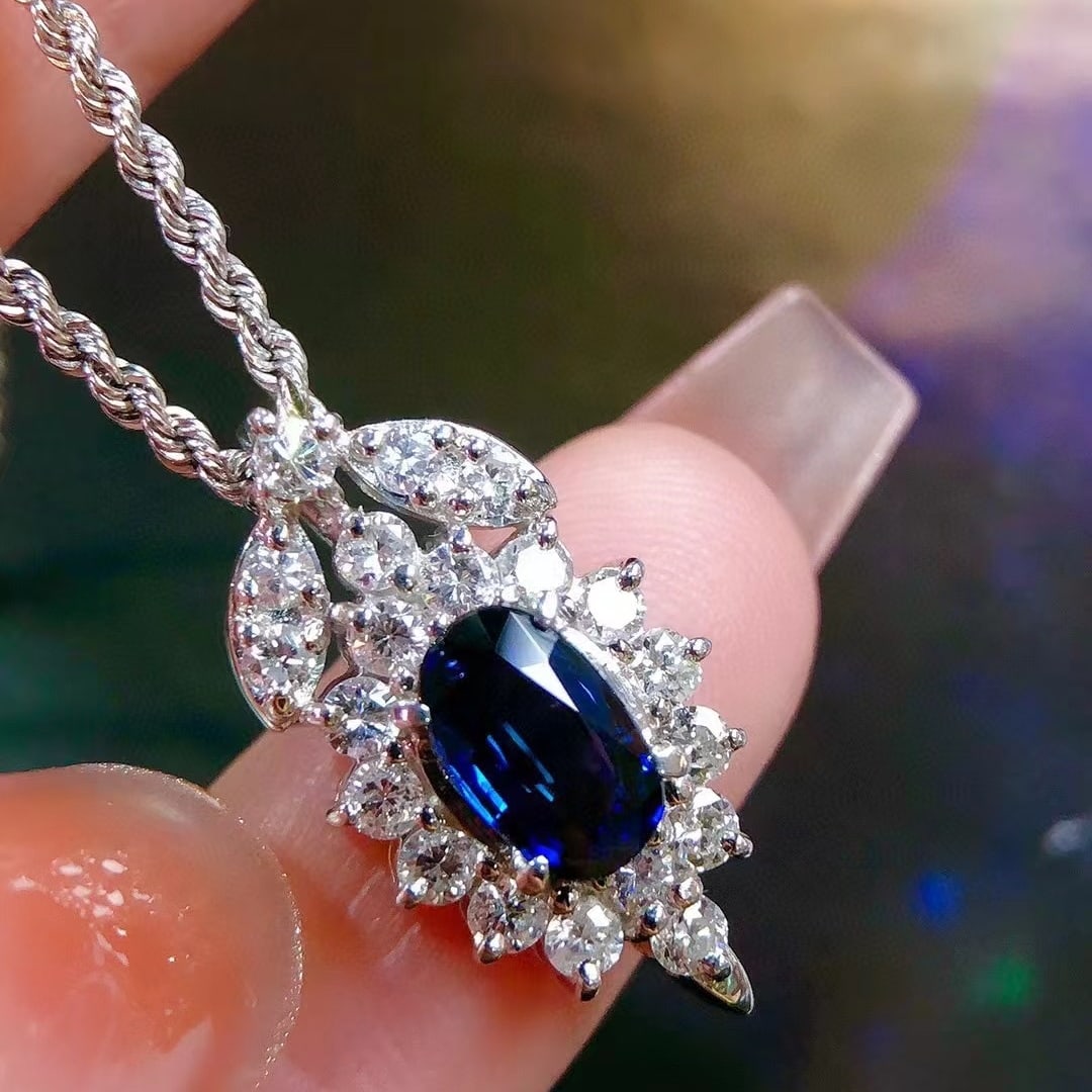 14k Gold 1.80 Ctw Natural Sapphire & Diamond Pendant( Without Chain ) - 2
