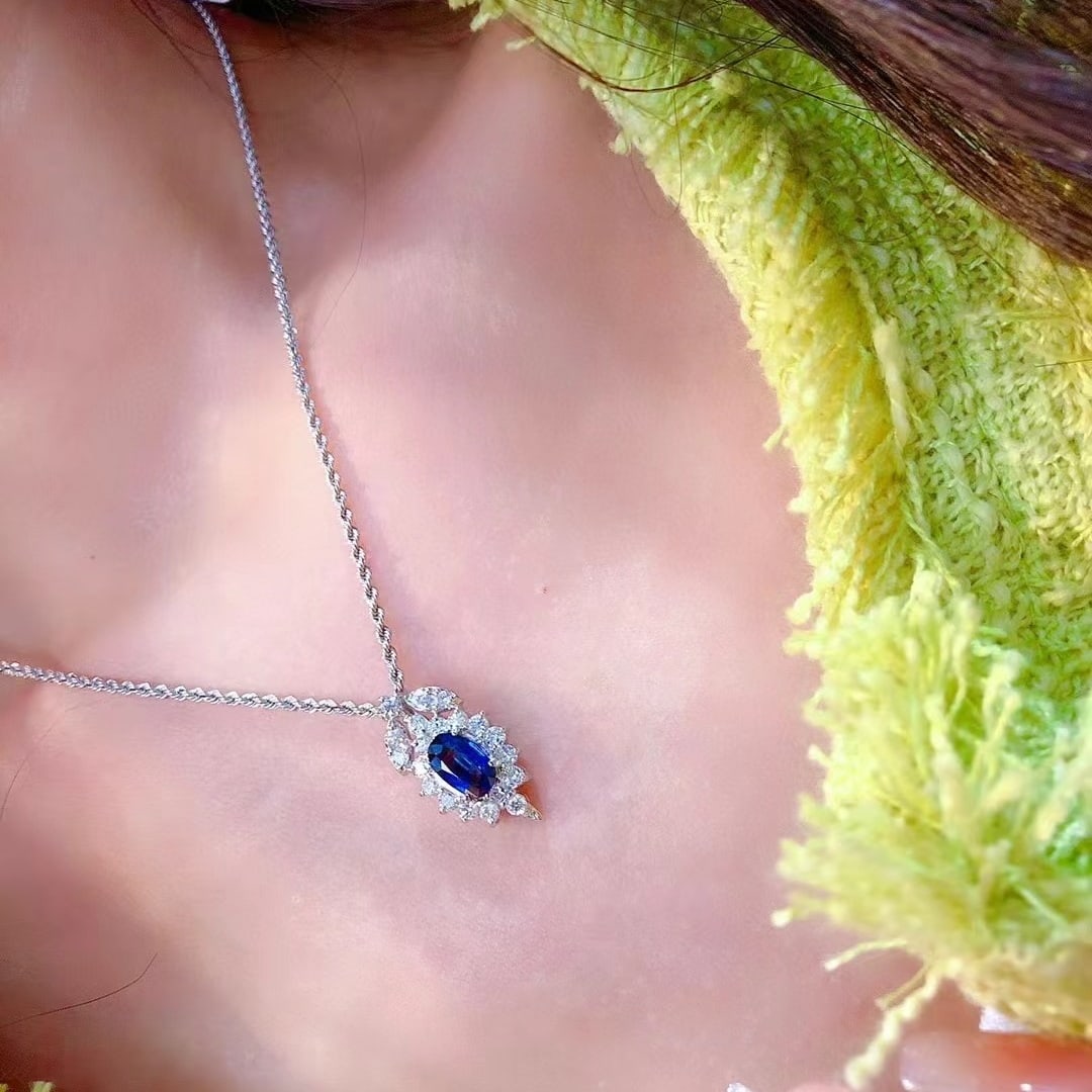 14k Gold 1.80 Ctw Natural Sapphire & Diamond Pendant( Without Chain ) - 4