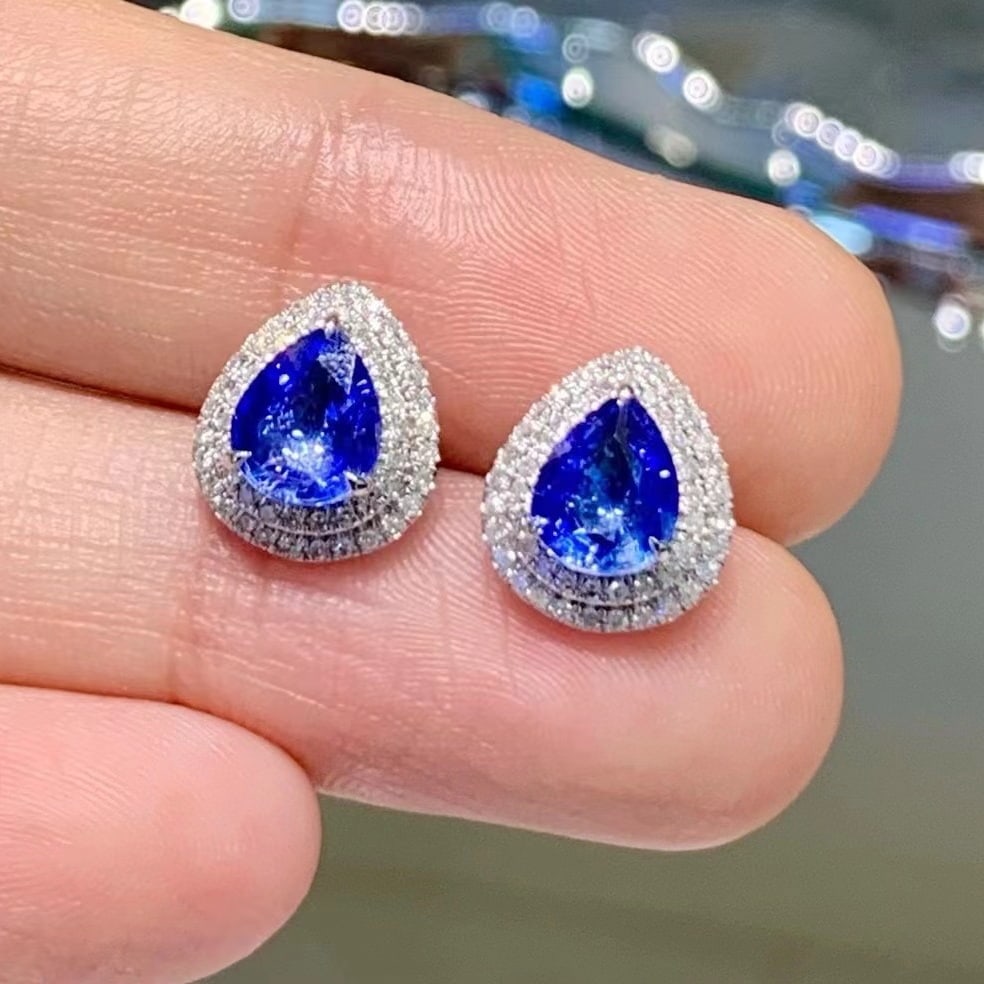 14k Gold 1.9 Ct Natural Sapphire & Diamond Earrings - 5
