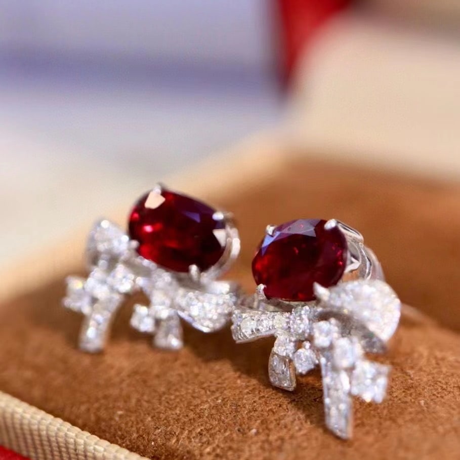 14k Gold 2.35 Ctw Natural Ruby & Diamond Earrings - 3