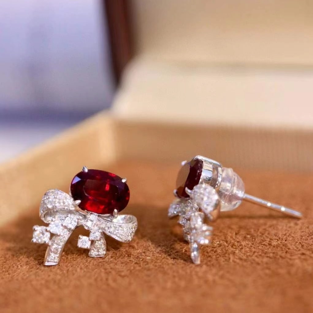 14k Gold 2.35 Ctw Natural Ruby & Diamond Earrings - 4