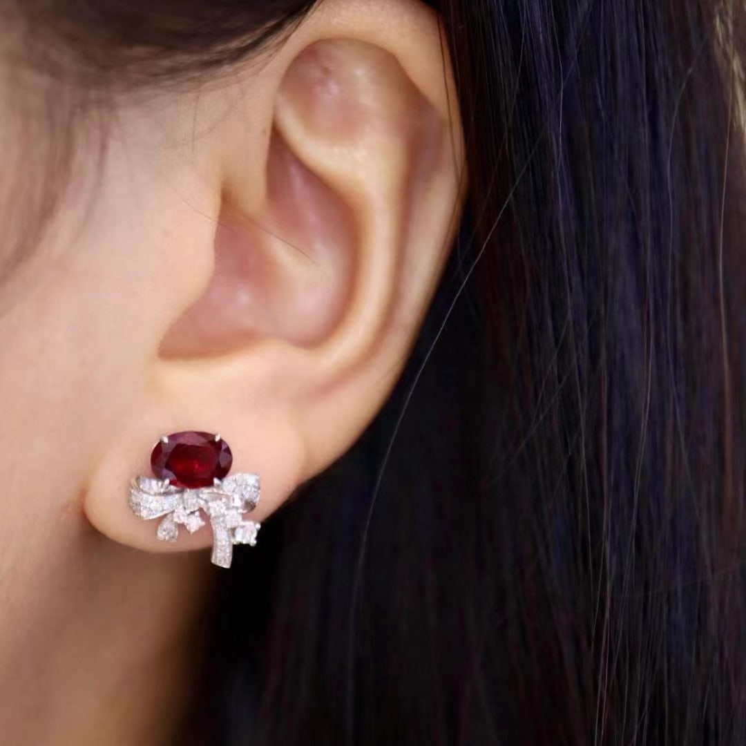 14k Gold 2.35 Ctw Natural Ruby & Diamond Earrings - 5