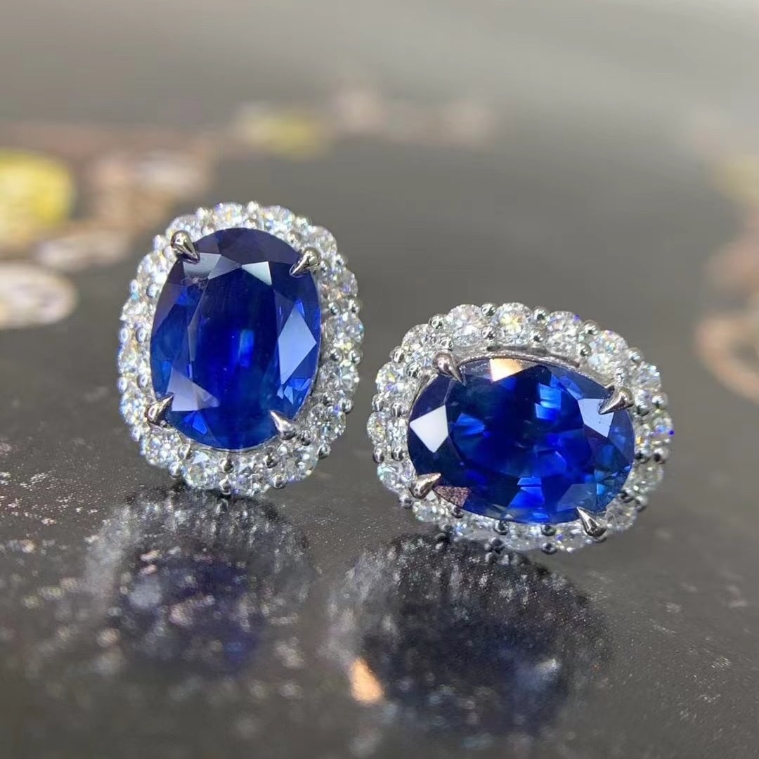 14k Gold 4.20 Ctw Natural Sapphire & Diamond Earrings - 2